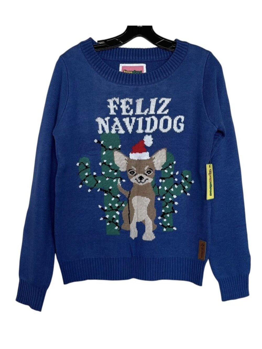 Tipsy Elves Feliz Navidog Christmas Sweater Women's Size Small Blue Holiday